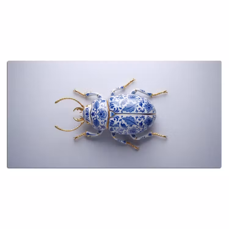 Kever - Delfts - Blauw - Goud Muismat XXL klein -3d_leeg