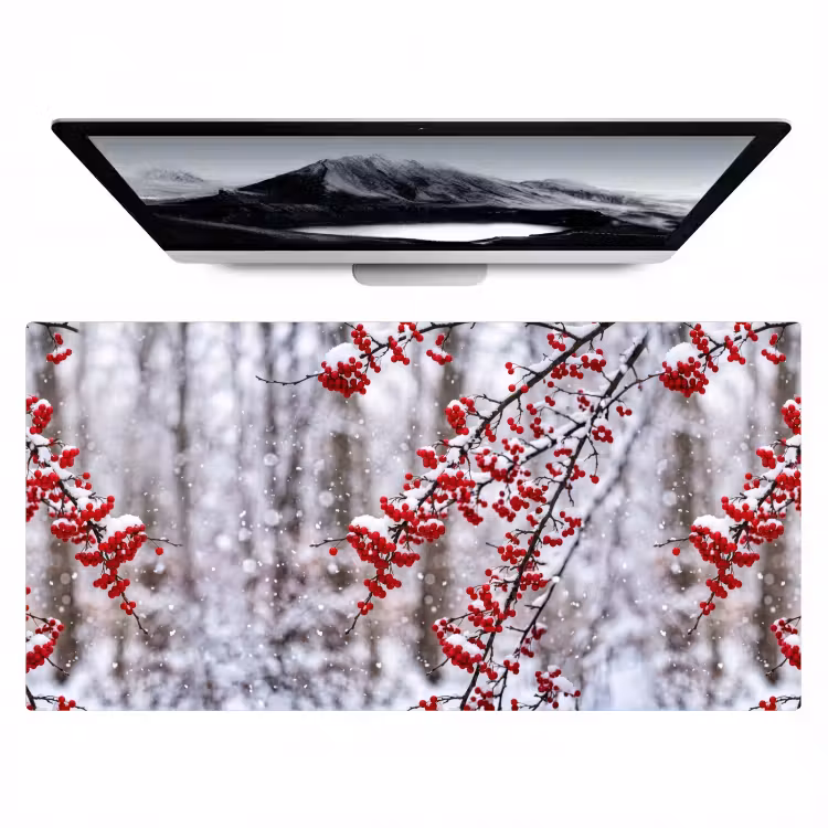 Bessen - Takken - Sneeuw - Winter - Kleurrijk Muismat XXL klein -zzz3d