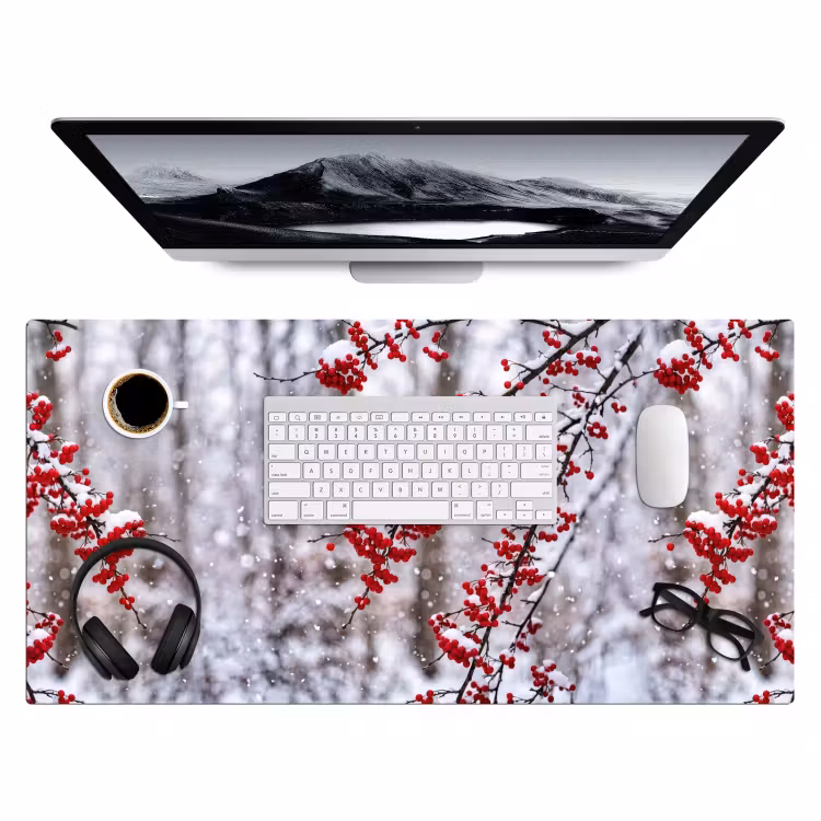 Bessen - Takken - Sneeuw - Winter - Kleurrijk Muismat XXL klein -3d