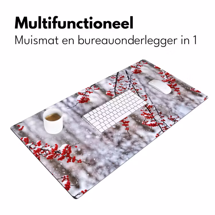 Bessen - Takken - Sneeuw - Winter - Kleurrijk Muismat XXL klein -sfeer4