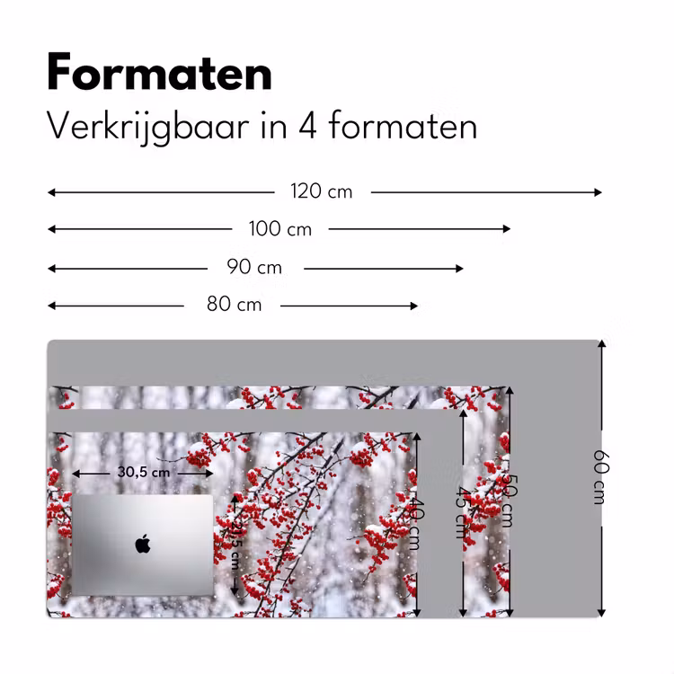 Bessen - Takken - Sneeuw - Winter - Kleurrijk Muismat XXL klein -sfeer5