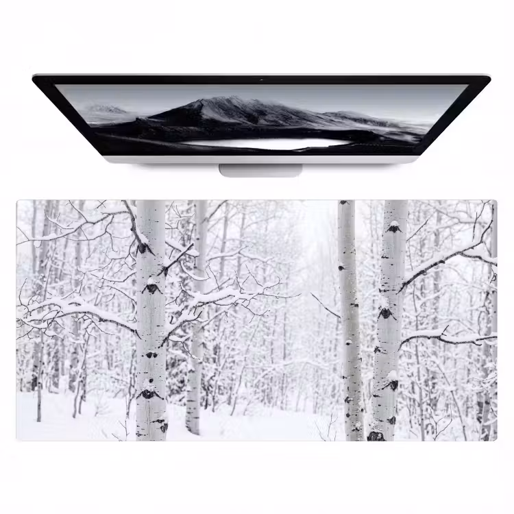 Berkenbomen - Sneeuw - Winter - Bos - Wit Muismat XXL klein -zzz3d