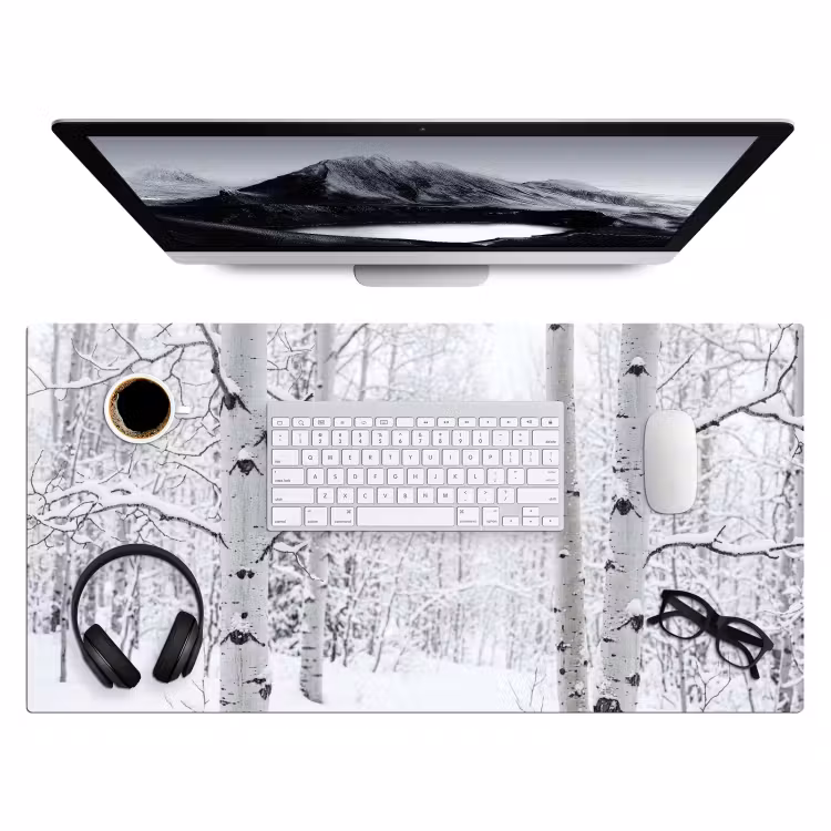 Berkenbomen - Sneeuw - Winter - Bos - Wit Muismat XXL klein -3d