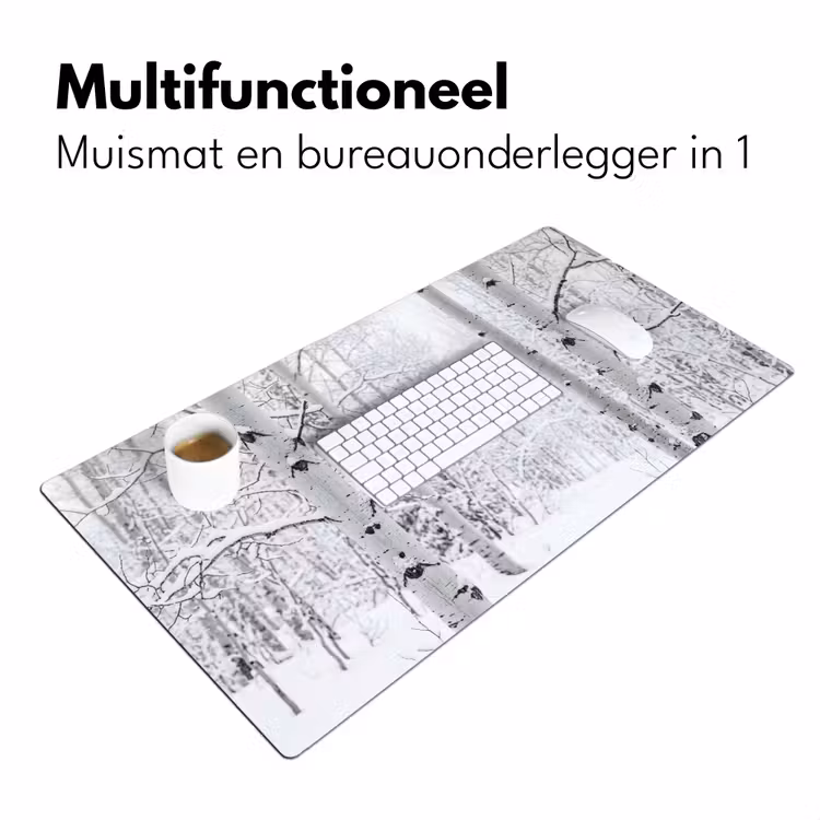 Berkenbomen - Sneeuw - Winter - Bos - Wit Muismat XXL klein -sfeer4