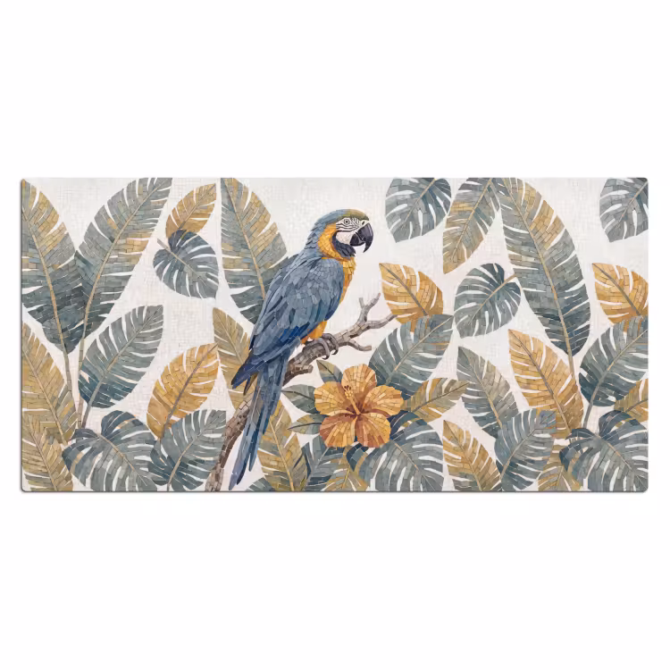 Vogel - Tak - Natuur - Mozaïek - Blauw Muismat XXL klein -3d_leeg
