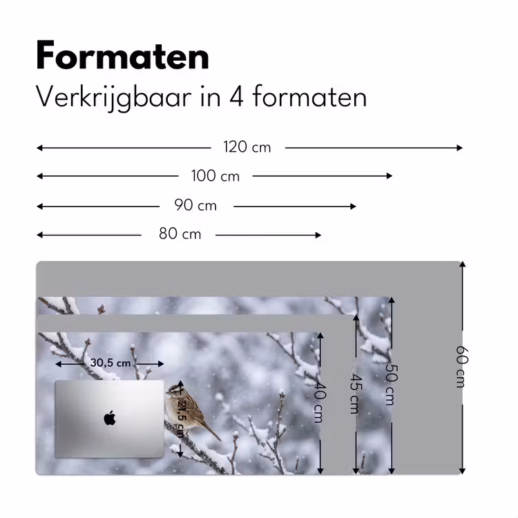 Vogel - Tak - Sneeuw - Winter Muismat XXL klein -sfeer5