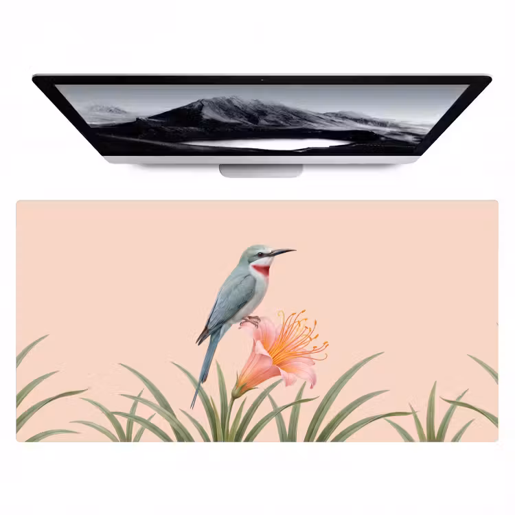 Vogel - Bloem - Natuur - Roze Muismat XXL klein -zzz3d