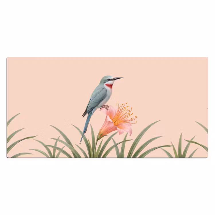 Vogel - Bloem - Natuur - Roze Muismat XXL klein -3d_leeg