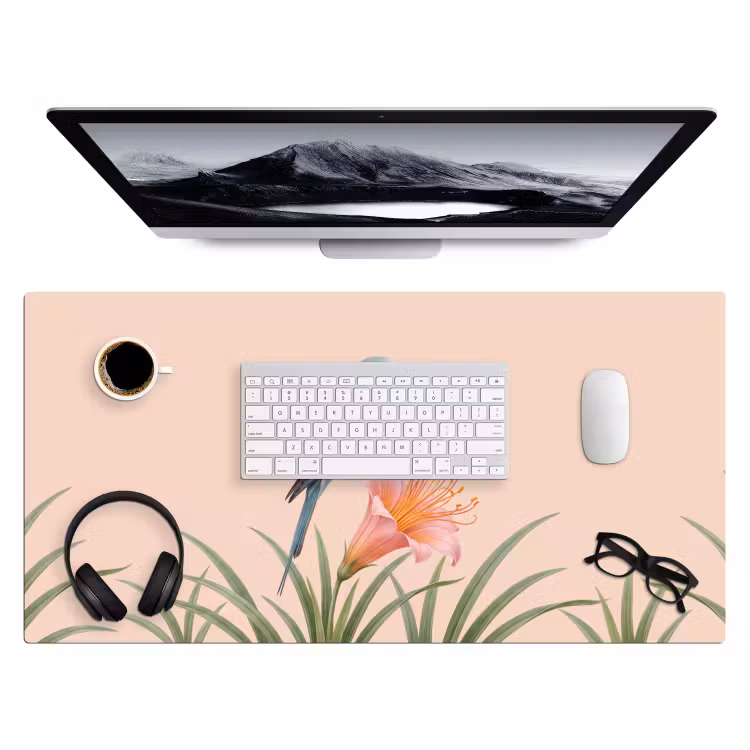 Vogel - Bloem - Natuur - Roze Muismat XXL klein -3d