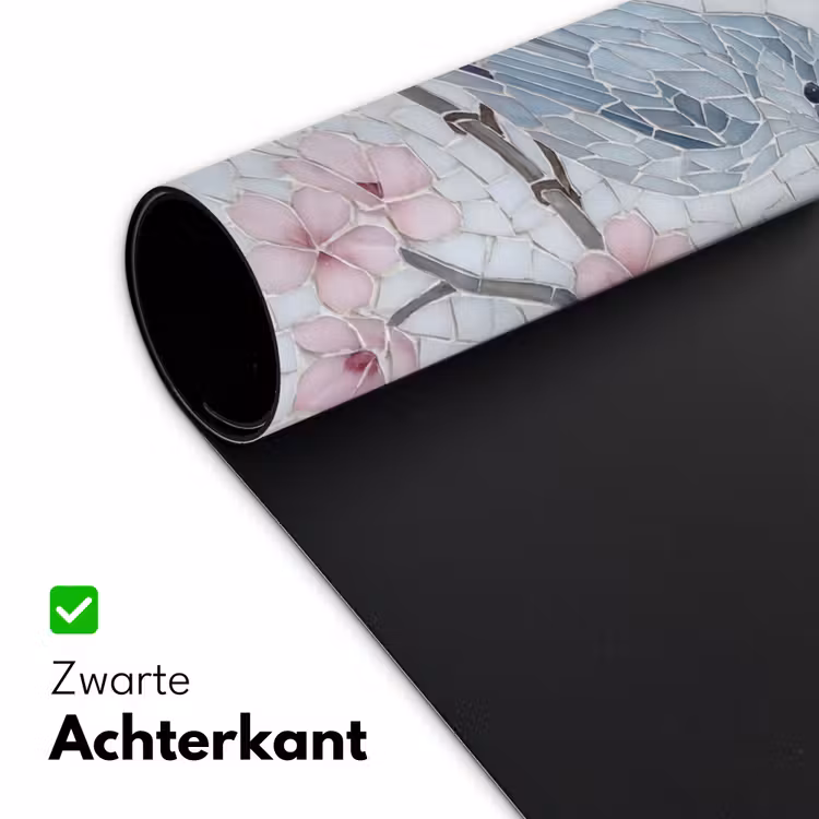 Vogel - Bloemen - Natuur - Mozaïek - Roze Muismat XXL klein -sfeer2