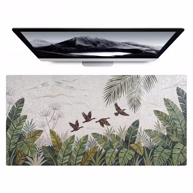 Vogel - Vliegend - Tropisch - Mozaïek - Groen Muismat XXL klein -zzz3d