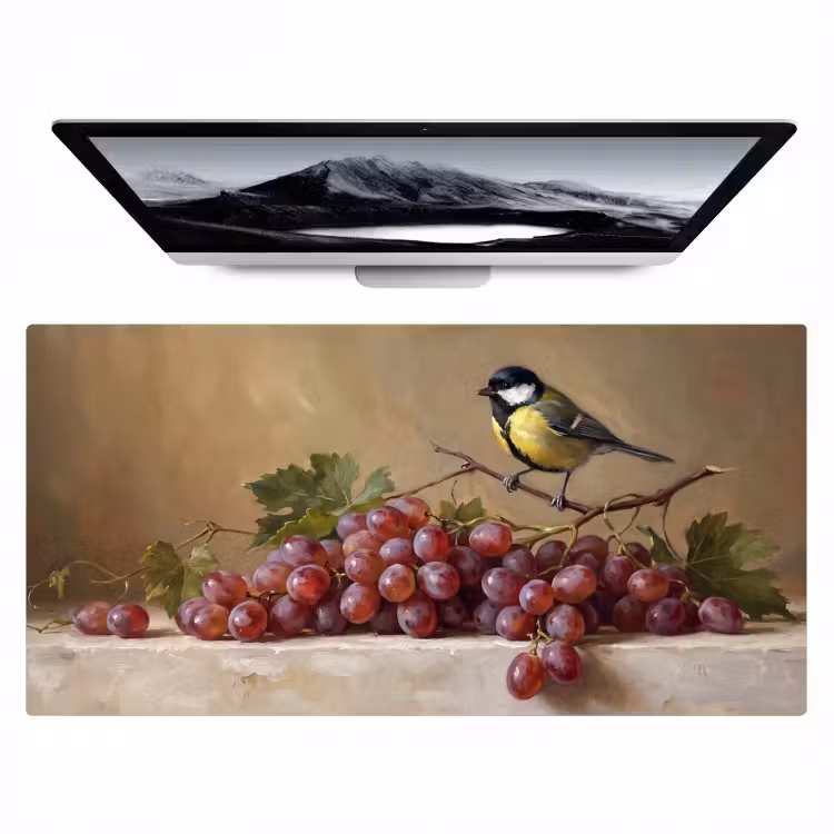Desk Mat - Bird - Grapes - Still Life - Vogel - Druiven - Stilleven Muismat XXL klein