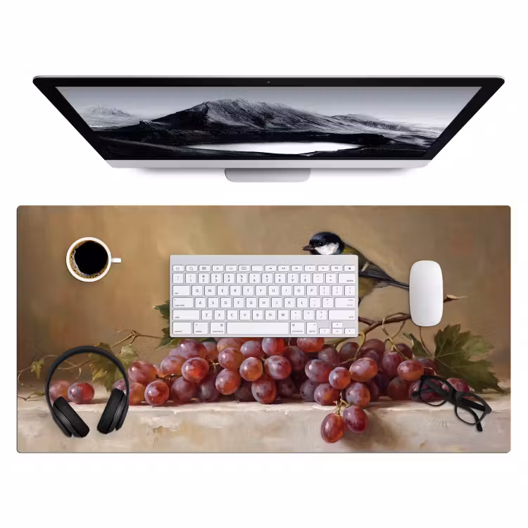 Desk Mat - Bird - Grapes - Still Life - Vogel - Druiven - Stilleven Muismat XXL klein