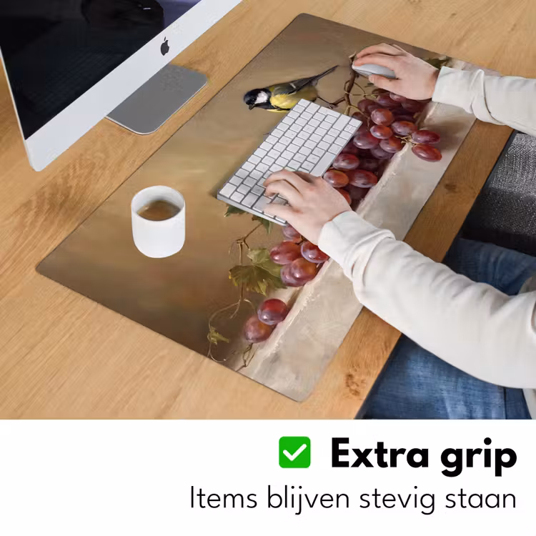 Desk Mat - Bird - Grapes - Still Life - Vogel - Druiven - Stilleven Muismat XXL klein
