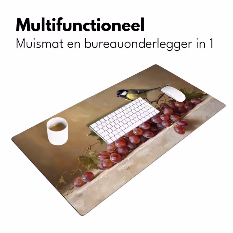 Desk Mat - Bird - Grapes - Still Life - Vogel - Druiven - Stilleven Muismat XXL klein
