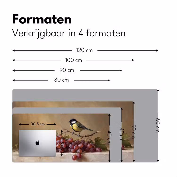 Desk Mat - Bird - Grapes - Still Life - Vogel - Druiven - Stilleven Muismat XXL klein