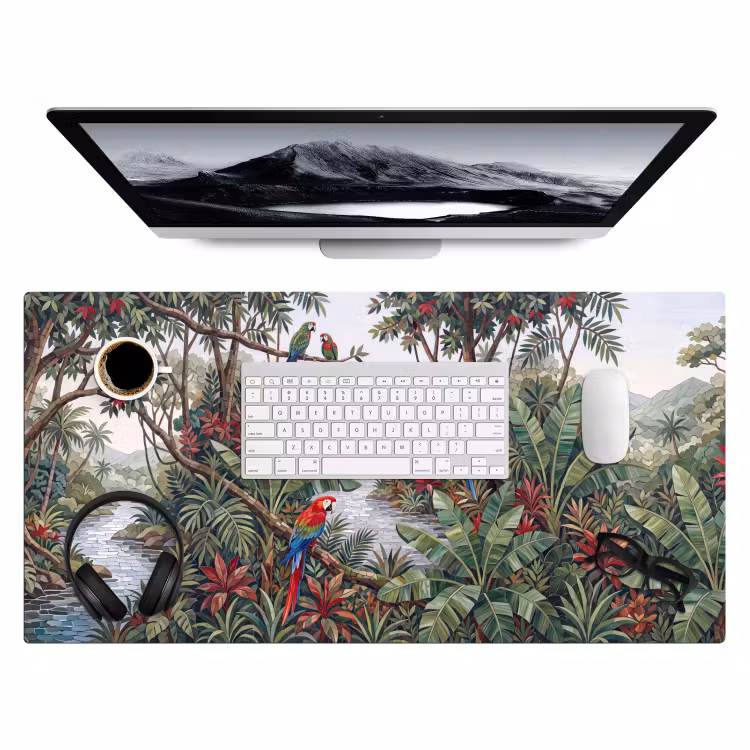 Vogel - Jungle - Natuur - Mozaïek - Groen Muismat XXL klein -3d