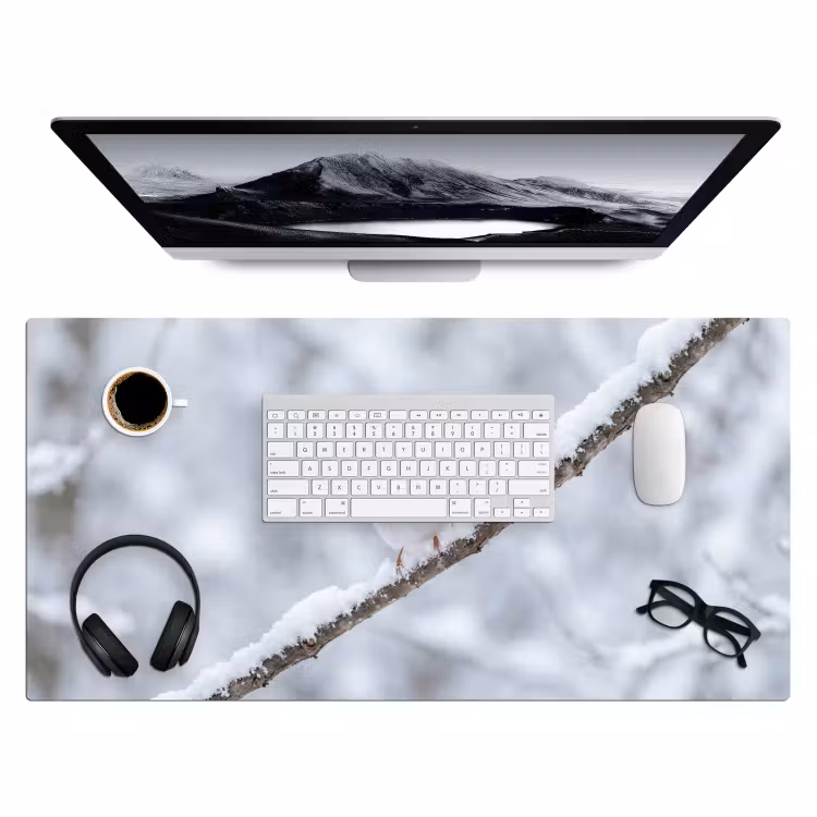 Vogeltje - Sneeuw - Tak - Winter - Zacht Muismat XXL klein -3d