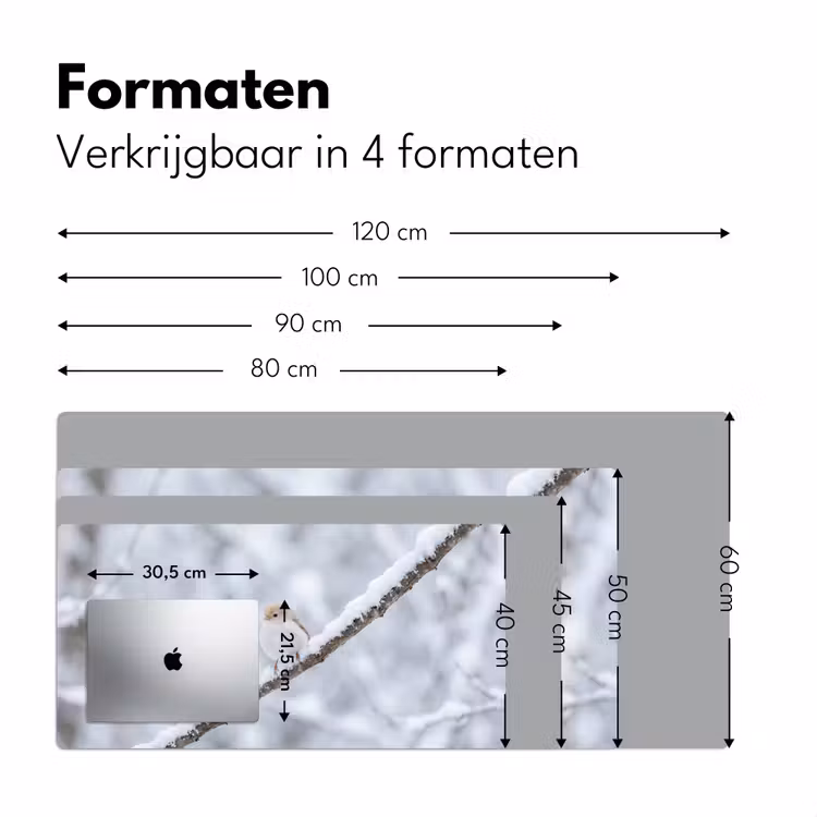 Vogeltje - Sneeuw - Tak - Winter - Zacht Muismat XXL klein -sfeer5