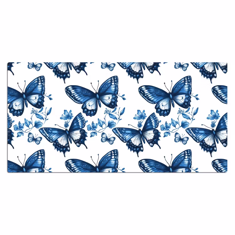 Blauw - Vlinders - Bloemen - Wit Muismat XXL klein 681 -3d_leeg