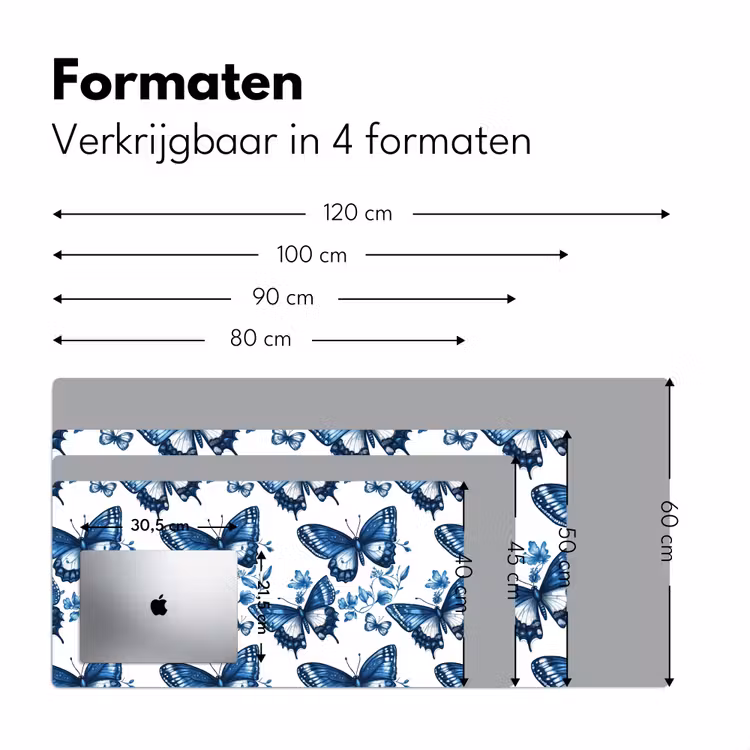 Blauw - Vlinders - Bloemen - Wit Muismat XXL klein 681 -sfeer5