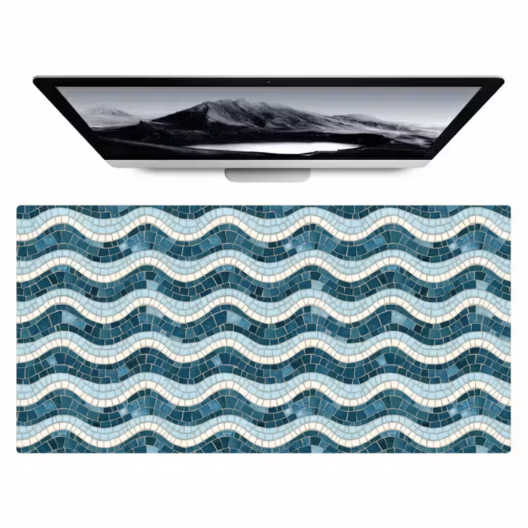 Blauw - Wit - Mozaïek - Golvend Muismat XXL klein 681 -zzz3d