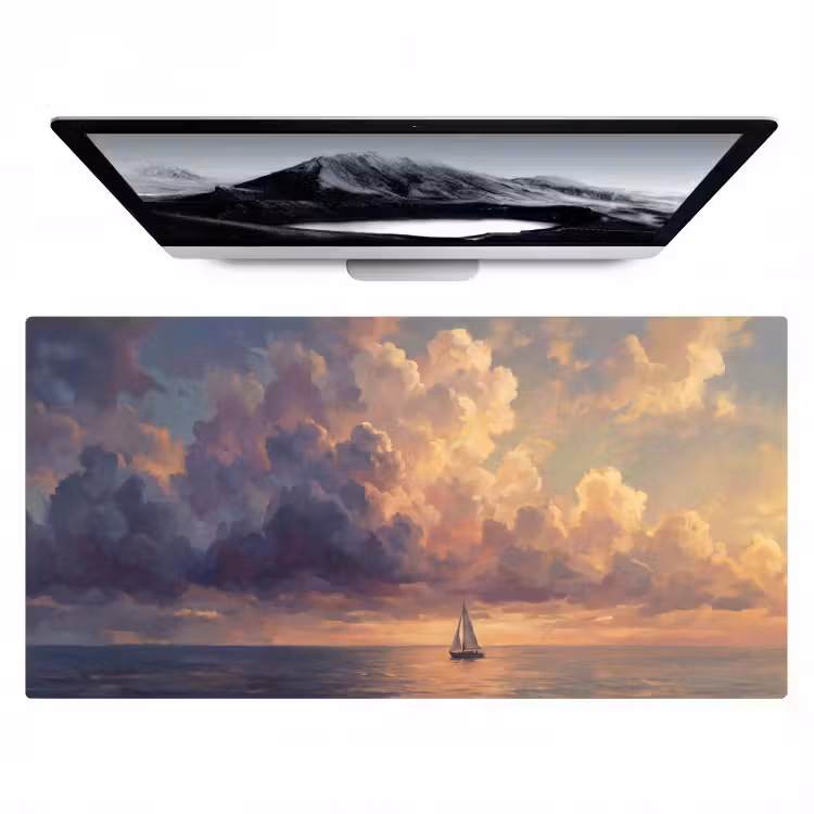Boot - Zonsondergang - Zee - Natuur - Goud Muismat XXL klein -zzz3d
