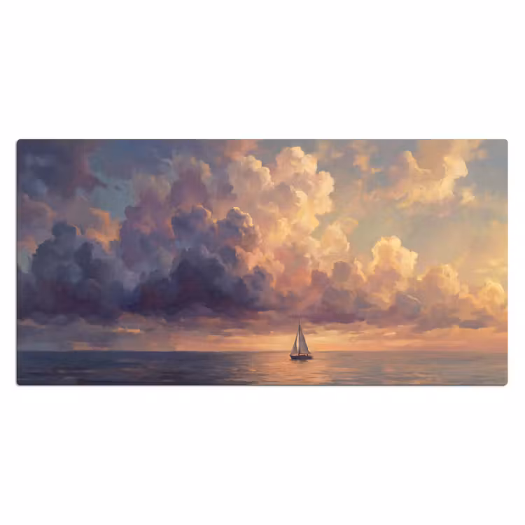 Boot - Zonsondergang - Zee - Natuur - Goud Muismat XXL klein -3d_leeg