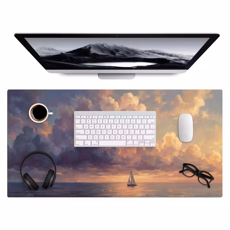 Boot - Zonsondergang - Zee - Natuur - Goud Muismat XXL klein -3d