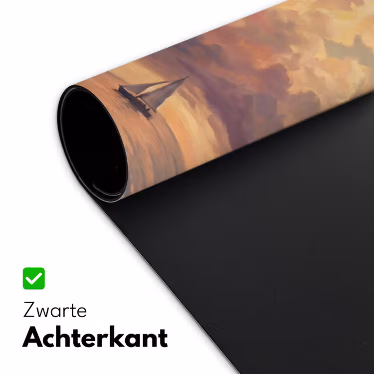 Boot - Zonsondergang - Zee - Natuur - Goud Muismat XXL klein -sfeer2