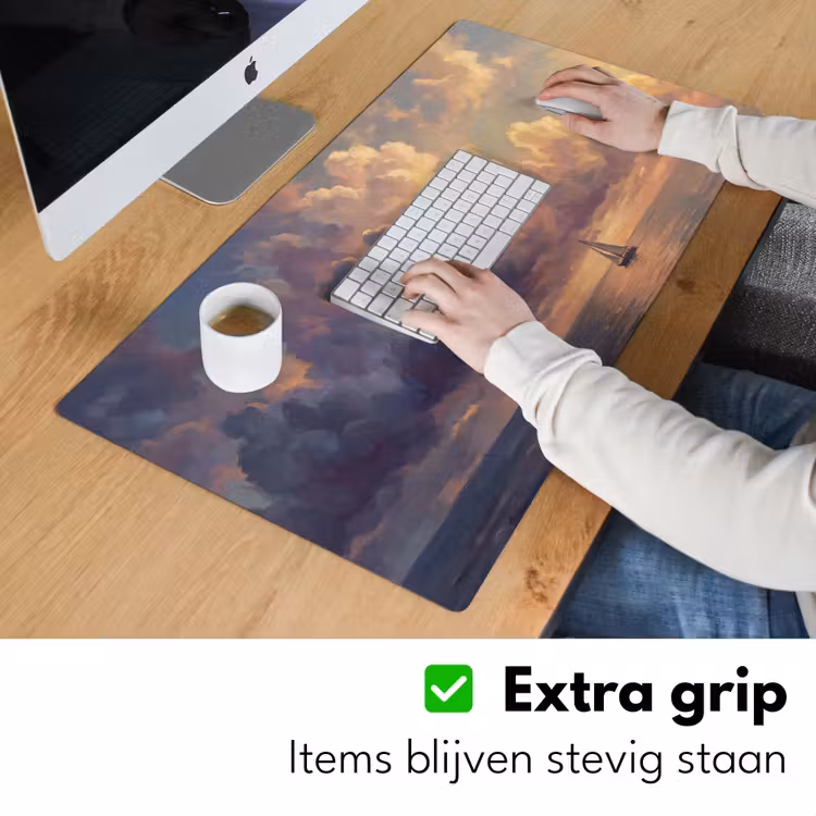 Boot - Zonsondergang - Zee - Natuur - Goud Muismat XXL klein -sfeer3