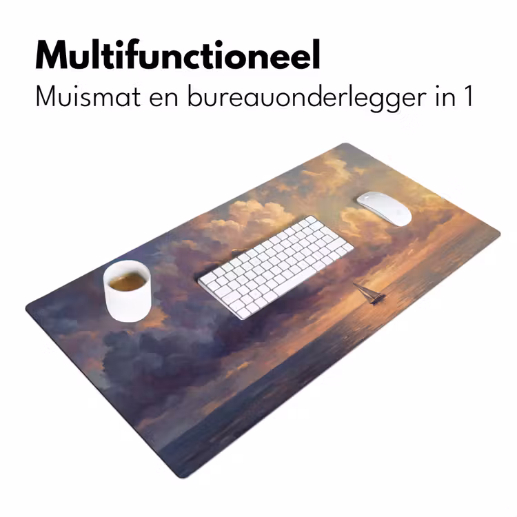 Boot - Zonsondergang - Zee - Natuur - Goud Muismat XXL klein -sfeer4