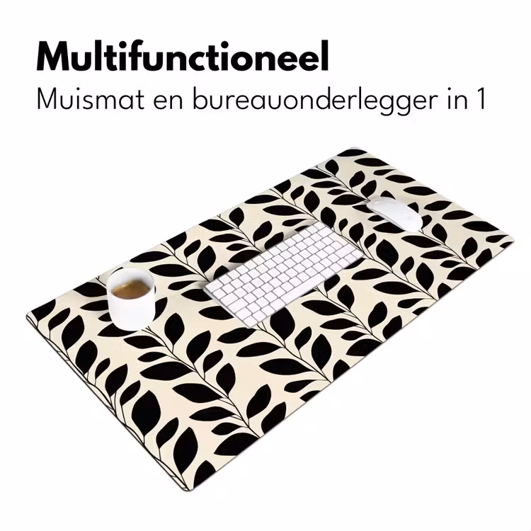 Botanisch - Dessin - Zwart - Beige Muismat XXL klein 681 -sfeer4