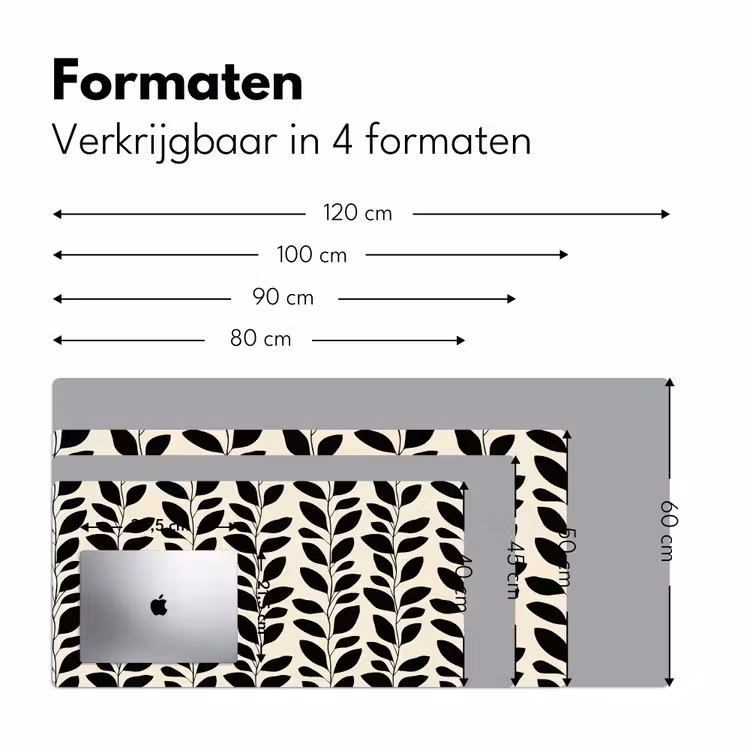Botanisch - Dessin - Zwart - Beige Muismat XXL klein 681 -sfeer5