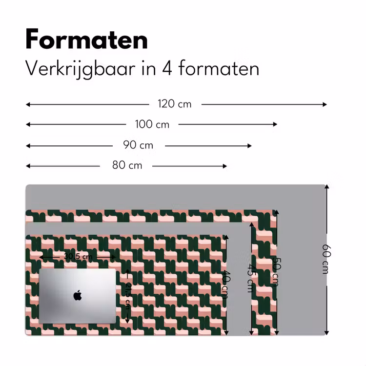 Vlechtpatroon - Groen - Roze - Geometrisch Muismat XXL klein 681 -sfeer5