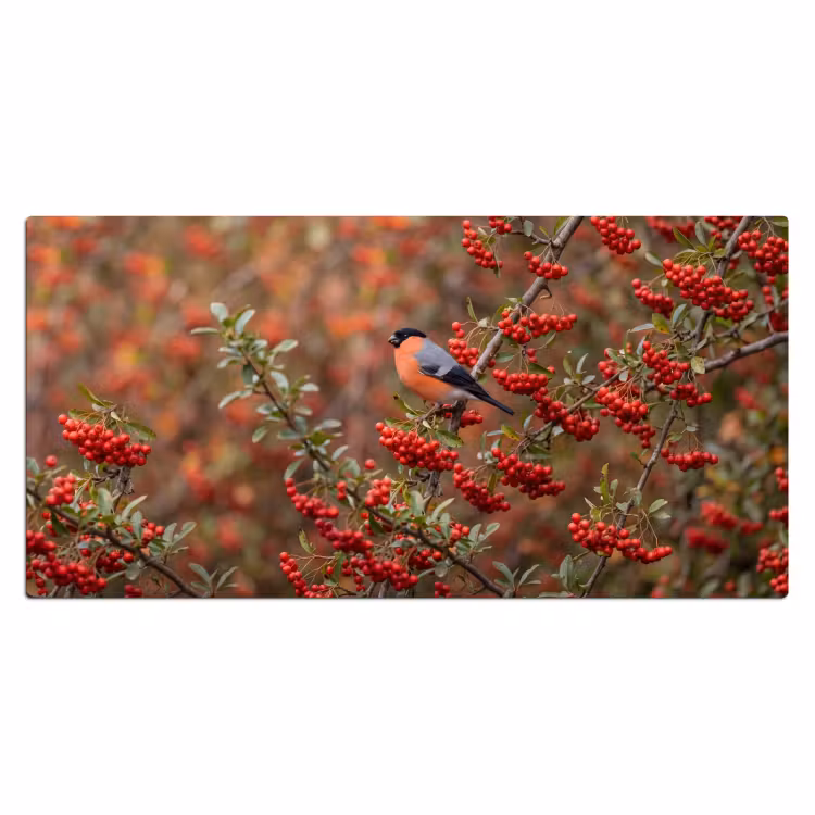 Goudvink - Bessen - Herfst - Natuur - Kleurrijk Muismat XXL klein -3d_leeg