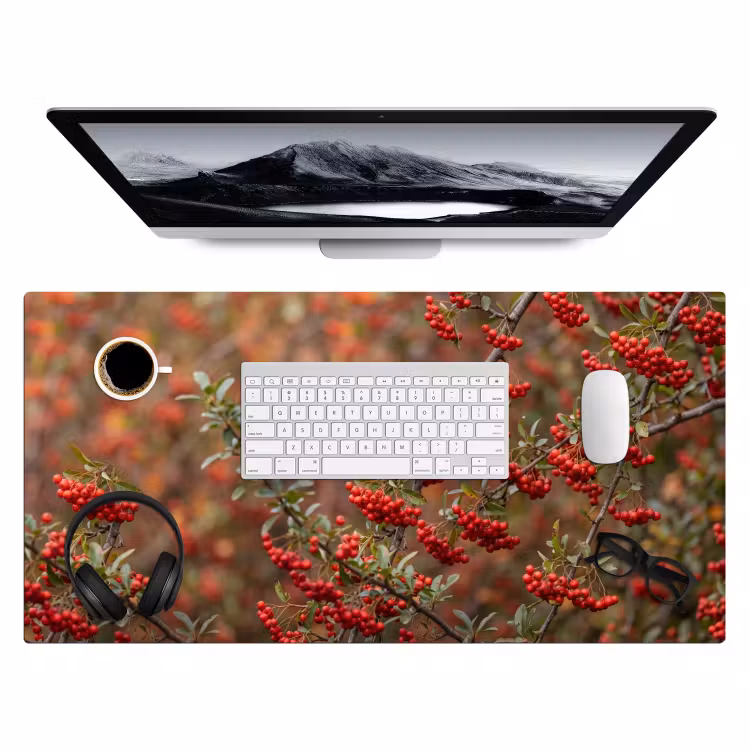 Goudvink - Bessen - Herfst - Natuur - Kleurrijk Muismat XXL klein -3d
