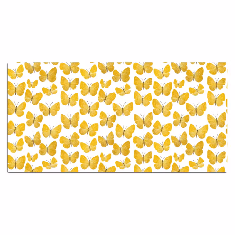 Vlinders - Botanisch - Illustratie - Geel - Wit Muismat XXL klein 681 -3d_leeg