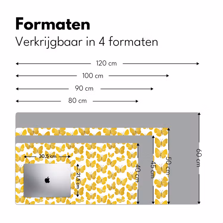 Vlinders - Botanisch - Illustratie - Geel - Wit Muismat XXL klein 681 -sfeer5