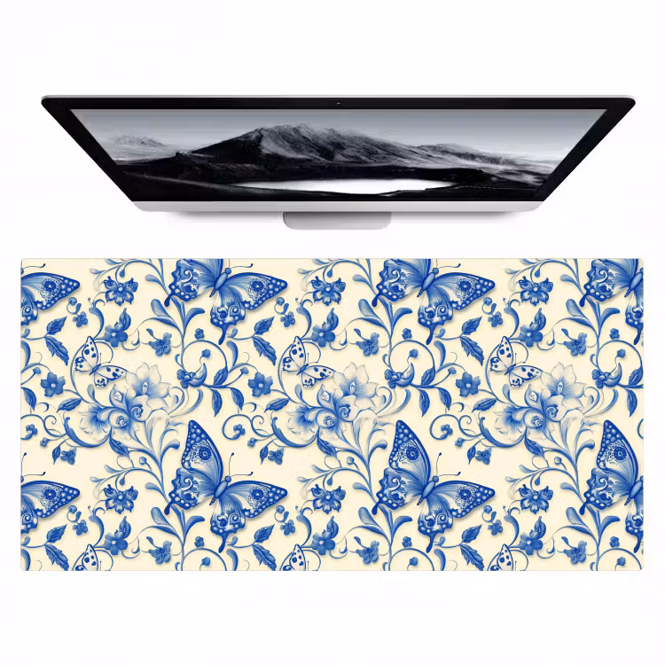 Vlinders - Bloemen - Blauw - Botanisch Muismat XXL klein 681 -zzz3d