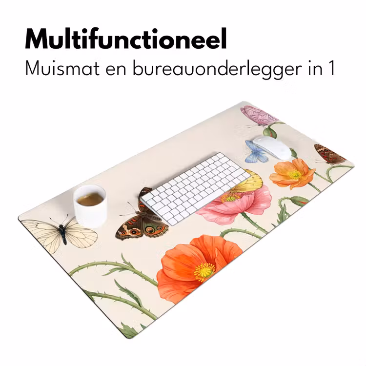 Vlinders - Klaprozen - Illustratie - Kleurrijk Muismat XXL klein -sfeer4
