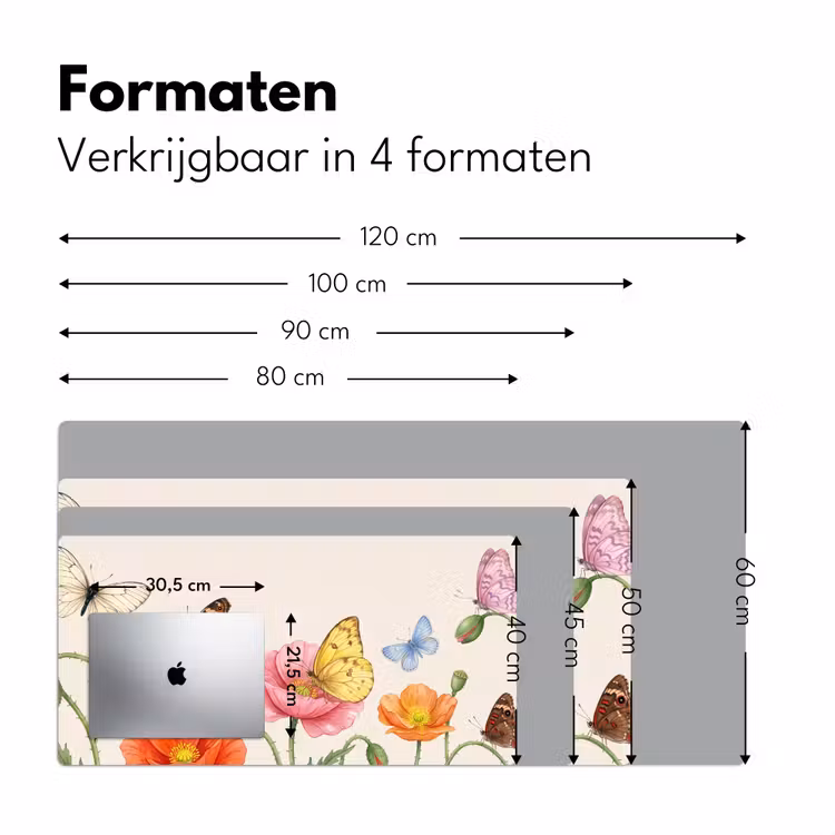 Vlinders - Klaprozen - Illustratie - Kleurrijk Muismat XXL klein -sfeer5