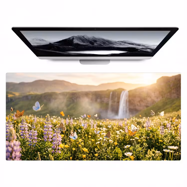 Vlinders - Waterval - Bloemenveld Muismat XXL klein -zzz3d