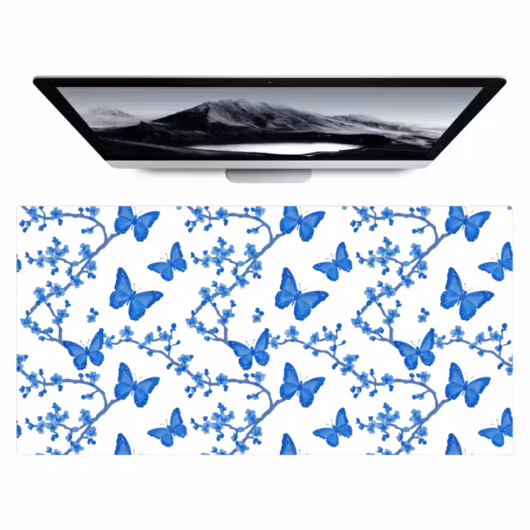 Vlinder - Bloemen - Blauw Muismat XXL klein 681 -zzz3d