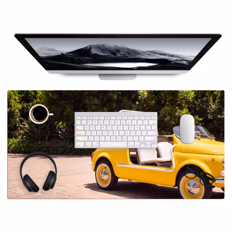 Auto - Picknick - Zomer - Geel Muismat XXL klein -3d