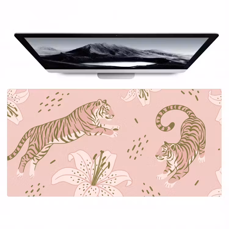 Kat - Springend - Bloemen - Abstract - Roze Muismat XXL klein -zzz3d