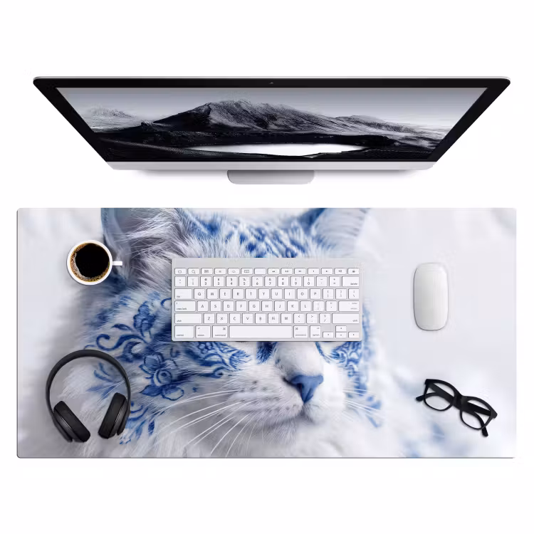 Kat - Patroon - Blauw Muismat XXL klein -3d