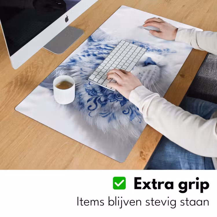 Kat - Patroon - Blauw Muismat XXL klein -sfeer3