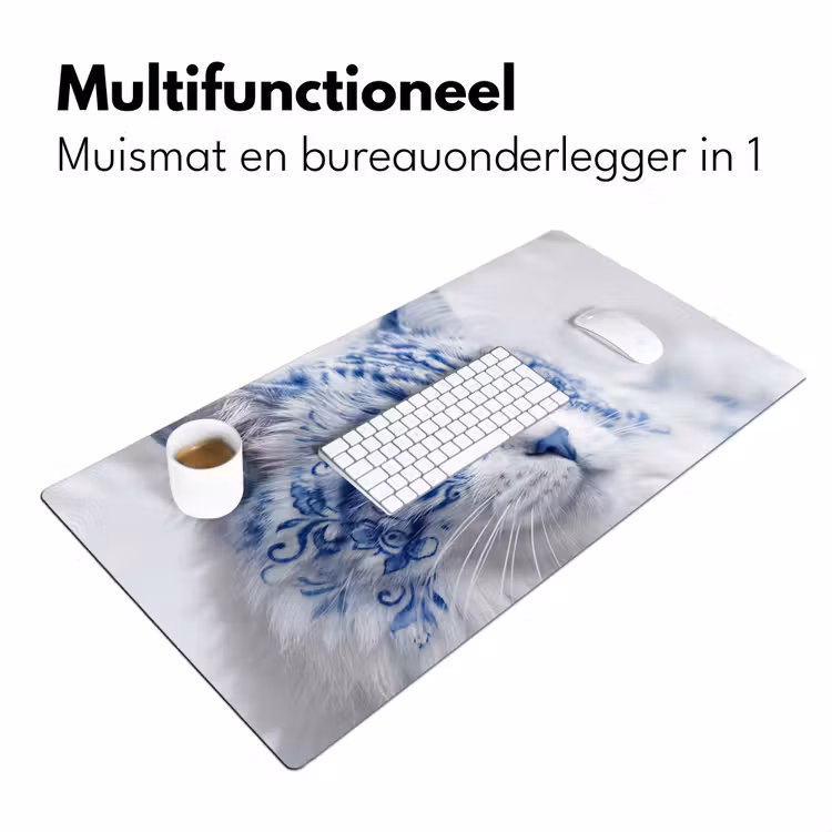 Kat - Patroon - Blauw Muismat XXL klein -sfeer4
