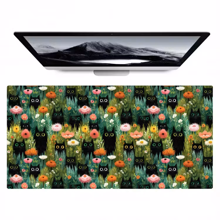 Katten - Bloemen - Kleurrijk Muismat XXL klein 681 -zzz3d